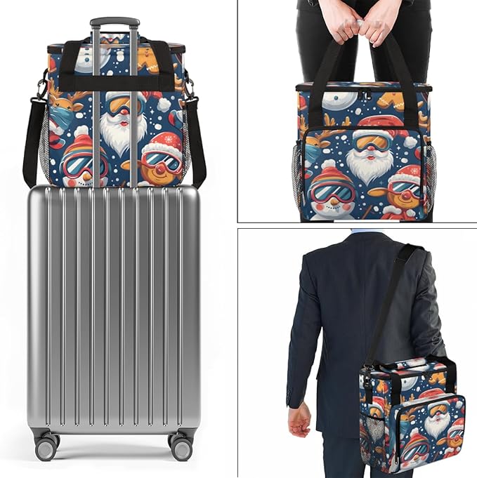Xmas Santa Claus Coffee Maker Carrying Bag Portable Travel Storage Tote Bag Compatible with K-Mini or K-Mini Plus Single Serve Coffee Brewer Carrying Case with Multiple Pockets &amp Shoulder Strap