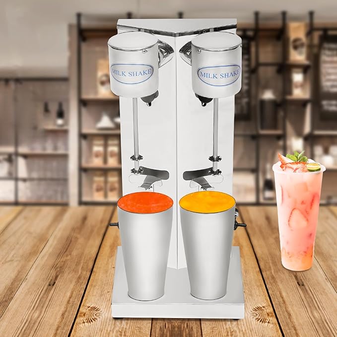 180W Electric Milkshake Maker - Commercial Double Head Stainless Steel Drink Mixer 16000 RPM High-Speed Blender for Shakes/Smoothies/Cocktails (110V Includes 2 Cups)