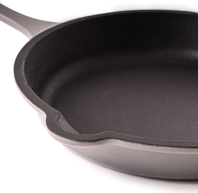 BergHOFF 3Pc Neo Enameled Cast Iron Cookware Set 3qt. Dutch Oven Matching Lid Fry Pan 10 Inches Oven Safe Up To 400°F Oyster