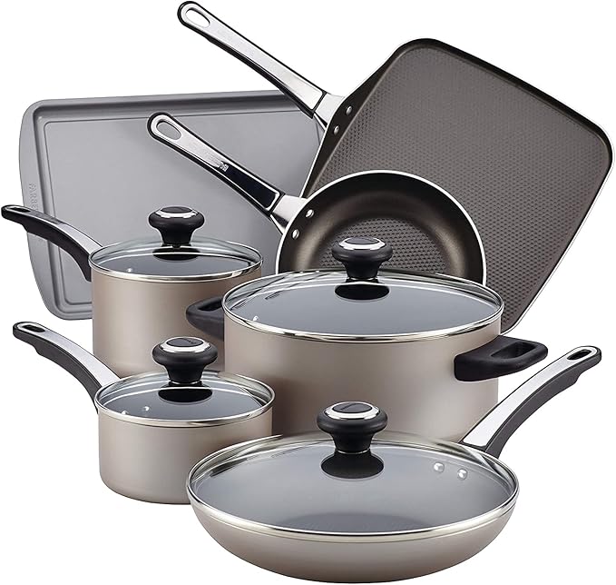 Farberware 21925 High Performance Nonstick Cookware Set / Pots and Pans Set Dishwasher Safe - 17 Piece Silver