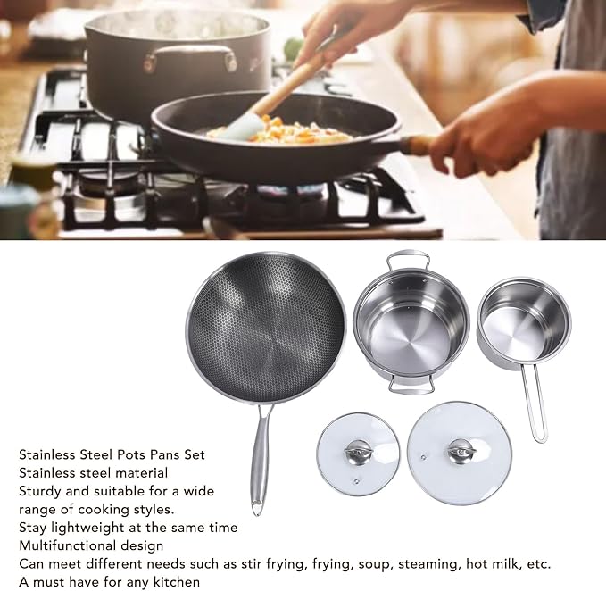 Cookware Set Stainless Steel Coating Design for Daily Cooking Family Dinners or Entertaining Guests