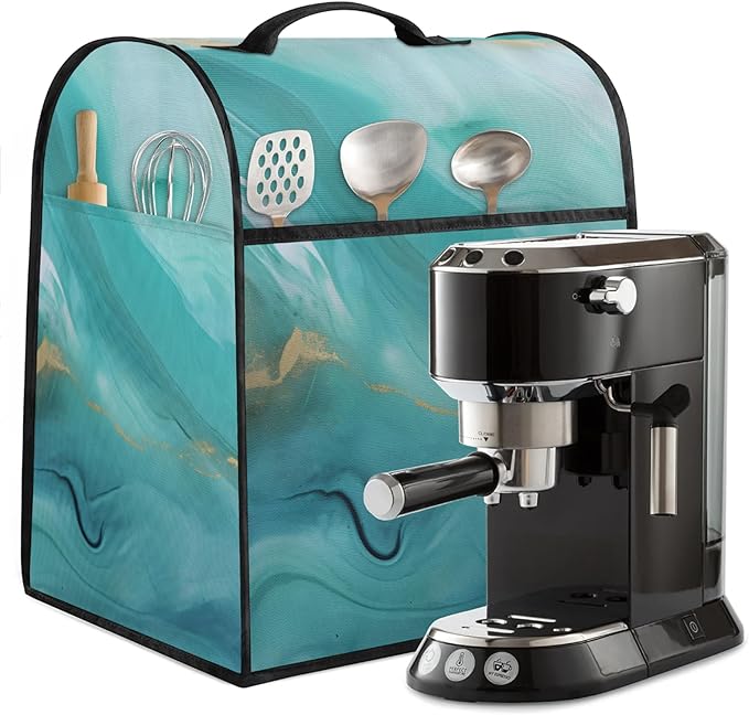 Kitchen Aid Mixer Cover Turquoise Color Background Marble Stand Mixer Cover Compatible with 6-8 Quarts Stand Mixers Dust Covers with Zipper Pocket Foldable Washable Kitchen Aid Organizer Bag