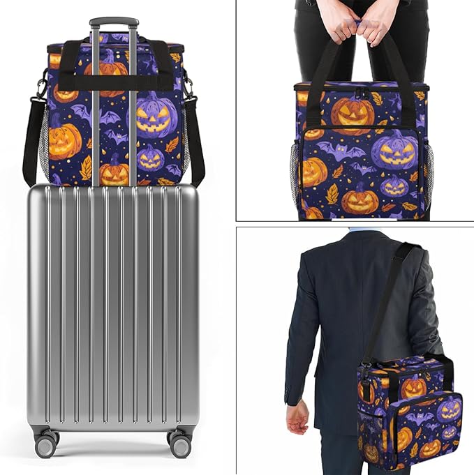 Bats Pumpkins Coffee Maker Carrying Bag Portable Travel Storage Tote Bag Compatible with K-Mini or K-Mini Plus Single Serve Coffee Brewer Carrying Case with Multiple Pockets &amp Shoulder Strap