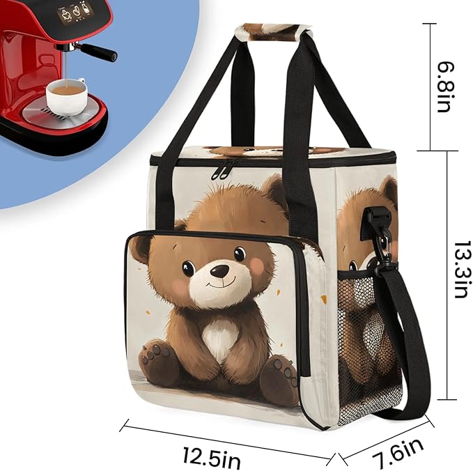 Brown Coffee Maker Travel Bag Bear Insulated Grocery Bag Travel Picnic Leakproof Cooler Bags With Shoulder Strap