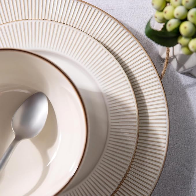 GBHOME Dinnerware Sets and Coffee Mugs Embossed Elegant Stoneware Plates and Bowls Sets Housewarming Wedding Gift | Dishwasher &amp Microwave Safe | Dishes Set Service for 6