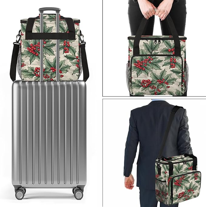 Christmas Flowers Coffee Maker Carrying Bag Magical Flowers Travel Storage Bag Compatible with K-Mini or K-Mini Plus Single Serve Coffee Brewer Carrying Case with Multiple Pockets &amp Shoulder Str