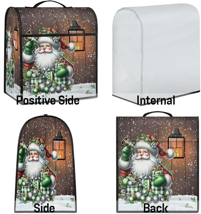 cfpolar Kitchen Aid Mixer Cover Compatible with 6-8 Quarts Xmas Santa Claus Green Holly Stand Mixer Cover Kitchen Aid Mixers Accessories Appliance Organizer Bag Dust Covers with Zipper Pocket