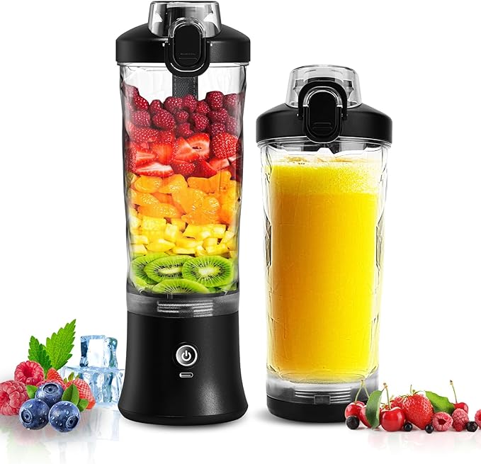 Portable Blender Personal Juicer for Shakes and Smoothies - 20 OZ Electric Protein Shaker Bottle with 6 Blades Travel Lid USB-C Rechargeable - Mini Small Blender Cup for Kitchen Office Gym
