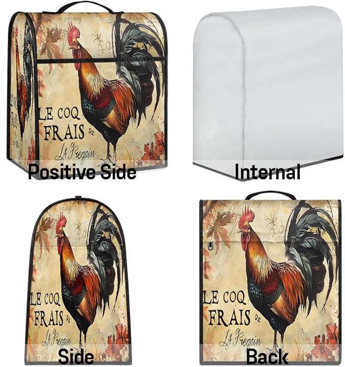 Kitchen Aid Mixer Cover Autumn Rooster Leaves Stand Mixer Cover Compatible with 6-8 Quarts Stand Mixers Dust Covers with Zipper Pocket Foldable Washable Kitchen Aid Organizer Bag
