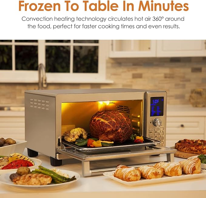 NUWAVE Bravo XL Air Fryer Convection Toaster Oven Countertop 112-in-1 Smart Grill Combo with Original Flavors &amp Marks Adjustable Heating Zones for Pizza Roast Bake 50-500°F Stainless Steel