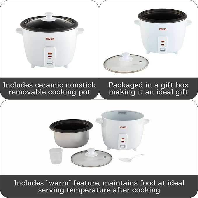 IMUSA Electric Rice Cooker 10 Cup Cooked 5 Cup Uncooked – Ceramic Nonstick Pot Multi Cooker for Rice Quinoa Oatmeal Stew – Keep Warm – Compact for Kitchen Dorm RV