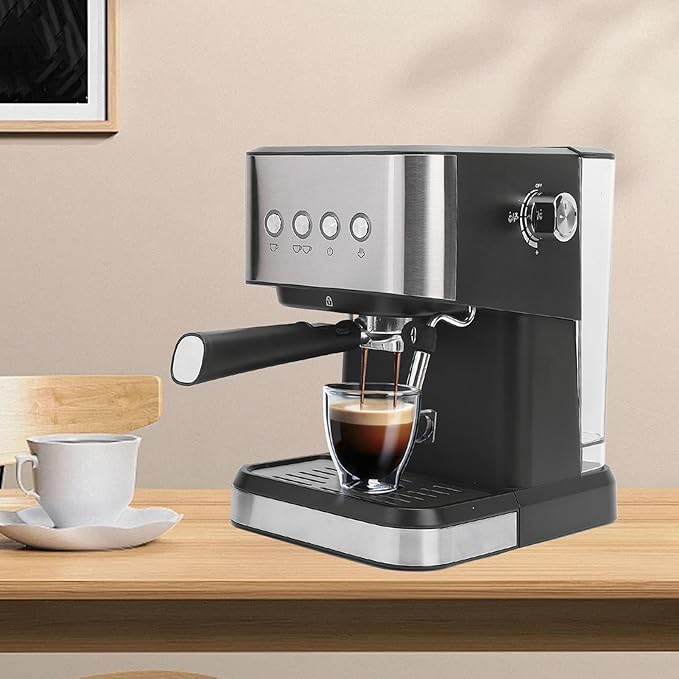 AUNMAS Compact Coffee Machine Semi Automatic Espresso Maker with 20 Bar Pressure System for Flavor Extraction 1.5L Water Tank for Continuous Brewing Milk Frother Wand (US Plug 110V)