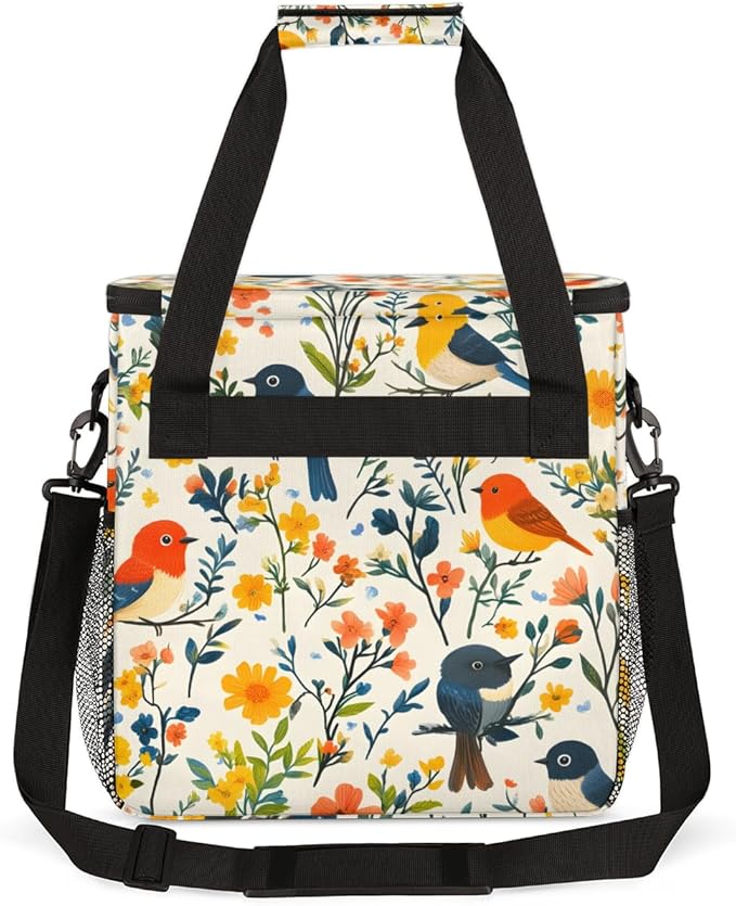 Birds Floral Coffee Maker Carrying Bag Portable Travel Storage Tote Bag Compatible with K-Mini or K-Mini Plus Single Serve Coffee Brewer Carrying Case with Multiple Pockets &amp Shoulder Strap