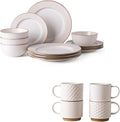 GBHOME Dinnerware Sets and Coffee Mugs Embossed Elegant Stoneware Plates and Bowls Sets Housewarming Wedding Gift | Dishwasher &amp Microwave Safe | Dishes Set Service for 6