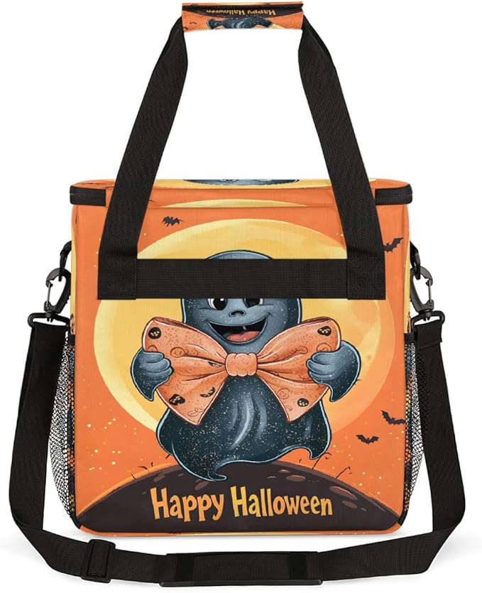 Halloween Ghost Moon Bow Coffee Maker Carring Bag Travel Carrying Storage Tote Bag Compatible with Keurig K-Mini or K-Mini Plus Portable Single Serve Coffee Brewer Case with Pockets for K-cup Pods