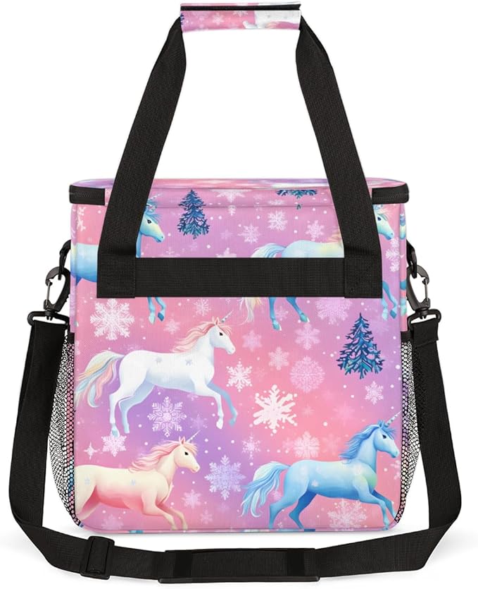 Rainbow Horse Coffee Maker Carrying Bag Snowflake Tree Travel Storage Bag Compatible with K-Mini or K-Mini Plus Single Serve Coffee Brewer Carrying Case with Multiple Pockets &amp Shoulder Strap