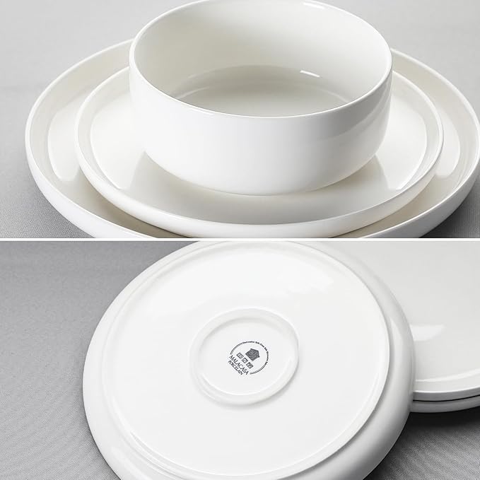 MALACASA Plates and Bowls Sets 18 Pieces Porcelain Dinnerware Sets Dishware Sets Chip Resistant Ceramic Dish Set Dining Dinner Ware Service for 6 White Series LUNA