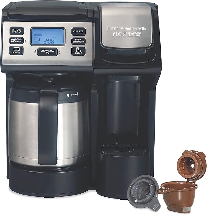 Hamilton Beach FlexBrew Trio 2-Way Coffee Maker Compatible with K-Cup Pods or Grounds Combo Single Serve &amp Full 12c Thermal Pot Black and Stainless – Fast Brewing and Hamilton Beach Permanent