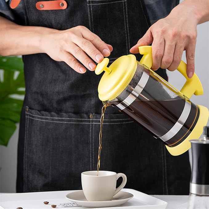 HASMI Coffee Kettle Coffee Kettle Stainless Steel Glass Teapot Coffee Tea Percolator Filter Press Plunger 1000ml Manual Coffee Espresso Maker Pot Coffee Maker (Color : Yellow) Dingzhebo2022