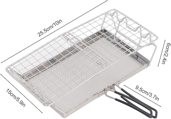 Camp Stove Toaster Tray Rack Stainless Steel Foldable Portable Camping Stove Toaster Sturdy Metal Mesh Bracket for Outdoor Cooking Includes Storage Bag for Picnic BBQ Camping Fi