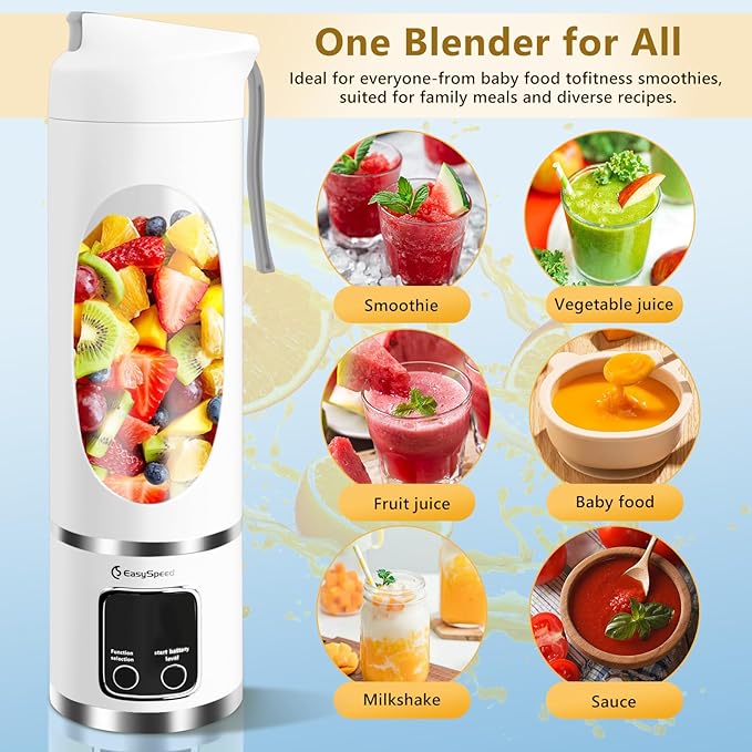 Portable Blender Personal Electric USB 500ML Portable juicer Shakes and Smoothies Blender Small Blenders Mixing Compact Convenient and Versatile White