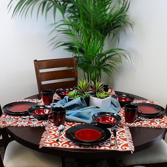 16-Piece High-Gloss Stoneware Dinnerware Set – Modern Dinner Plates Bowls &amp Mugs for Elegant Dining