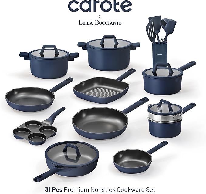 CAROTE 31PCS Pots and Pans Set Nonstick Cookware Set Kitchen Non Stick Induction Titanium Cookware Non-toxic Granite Cooking set PFOA Free