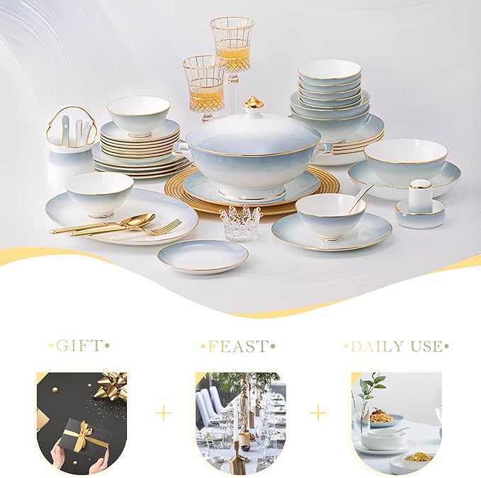 60 Pcs Top Ceramic Bone China Dinnerware Set Fine China Dinnerware Sets Ceramic Tableware Set Chinese Gifts