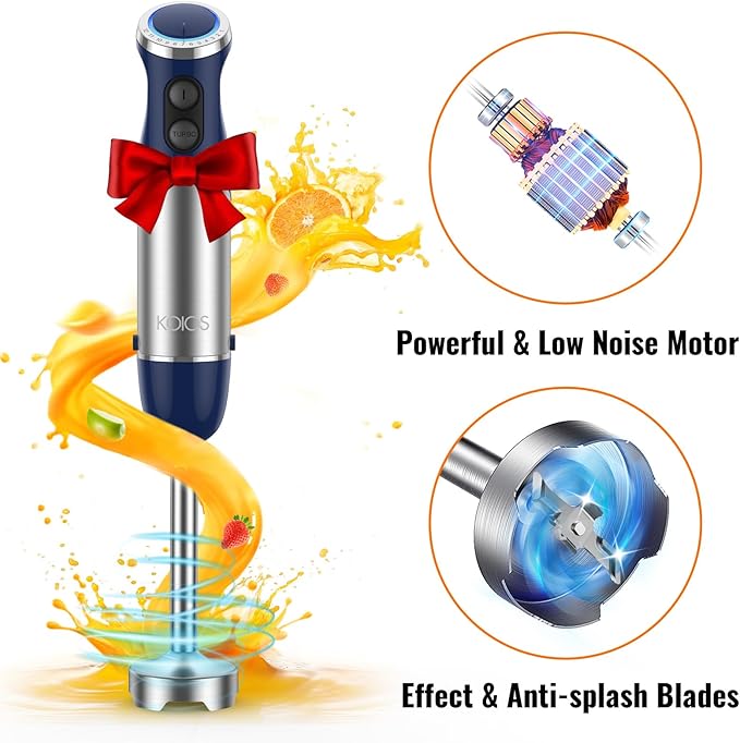 KOIOS 5-in-1 Hand Immersion Blender 12 Speed Adjustable Emulsifier Handheld Blender 1000W Copper Motor Stainless Steel Blade Hand Mixer with attachments Blue