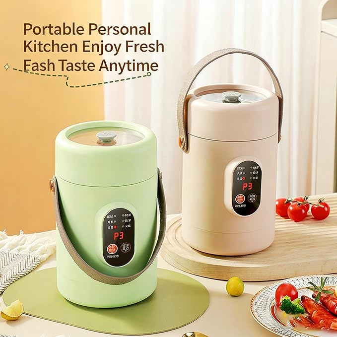 Multifunctional Health Pot 500W Portable Mini Electric Cooker with Ceramic Glaze Inner &amp Steamer Small Slow Cooker with 12-Hour Reservation for Porridge Rice Soup &amp Steaming (800ml-Green)