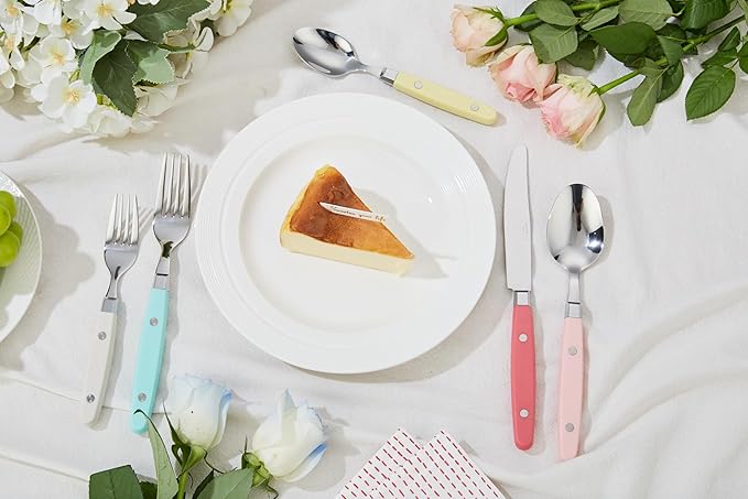 ANNOVA Silverware Set Retro/Rivet Colorful Stainless Steel Tableware Kitchen Flatware Set Utensils Includes Dinner Knives Forks Spoons Salad Forks &amp Dessert Spoons (Pastel Mix 20 Pieces)