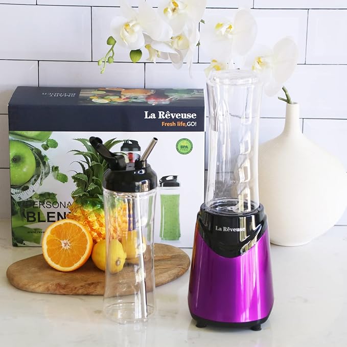 La Reveuse 300W Personal Size Blender (Purple) + La Reveuse 2-Cup Mini Food Chopper (Metallic Grey)