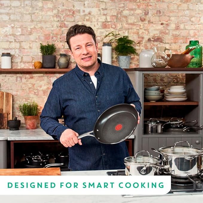T-Fal x Jamie Oliver Nonstick Coated Stainless Steel Pan 11-Inch Induction Compatible Oven Safe up to 500°F Chef's Stainless Steel Skillet Frying Pan Silver