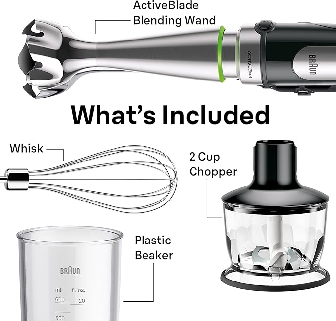 Braun MultiQuick 7 3-in-1 Immersion Blender with Food Processor – Powerful Handheld Electric Stick Blender - Emulsifier for Chopping Beating &amp Whisking - Ideal for Soup Puree Smoothies &amp Mo