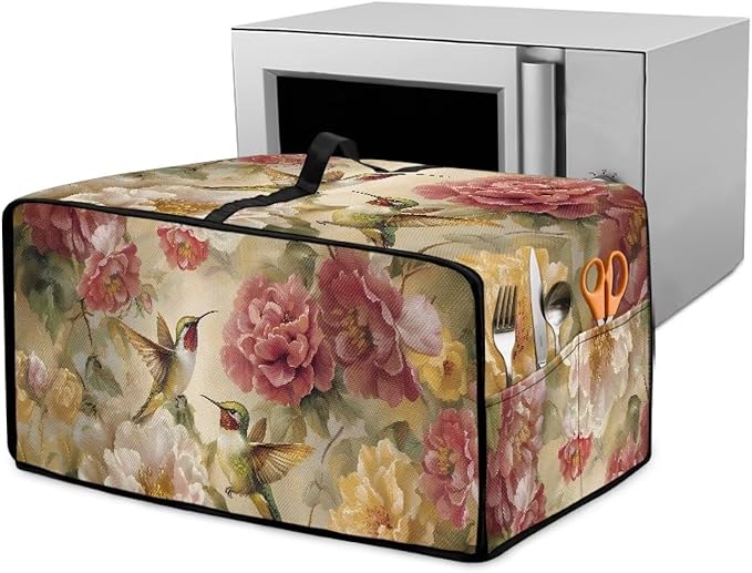 Vintage Hummingbird Toaster Oven Cover with Storage Pockets Multipurpose Microwave Air Fryer Kichen Appliances Protective Covers Essential for Everyday Home Kitchens