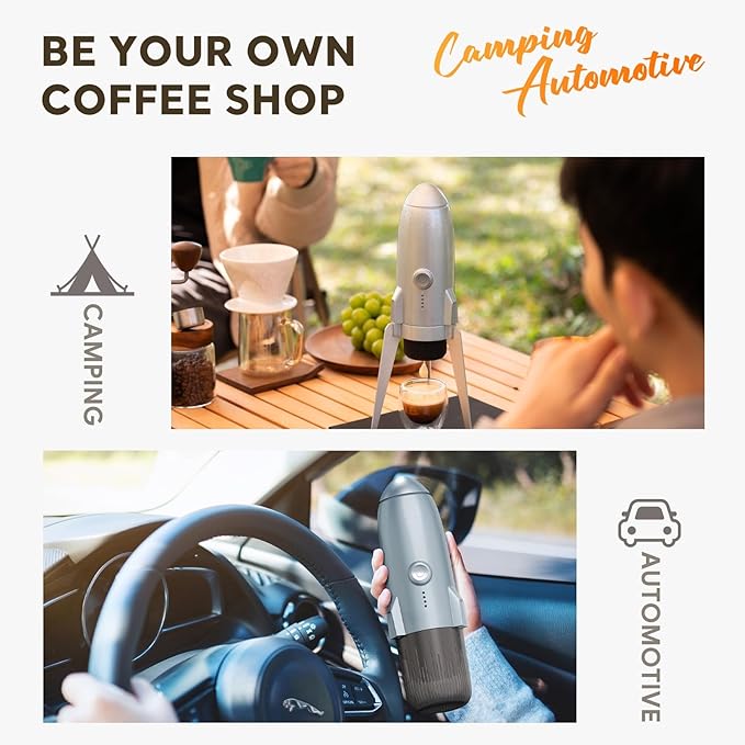 Portable Electric Espresso Machine Travel Coffee Maker for Camping 3 in 1 Self-Heating for Ground Coffee &amp DG NS Capsule Pods For Travel Camping and Hiking (Space Grey)