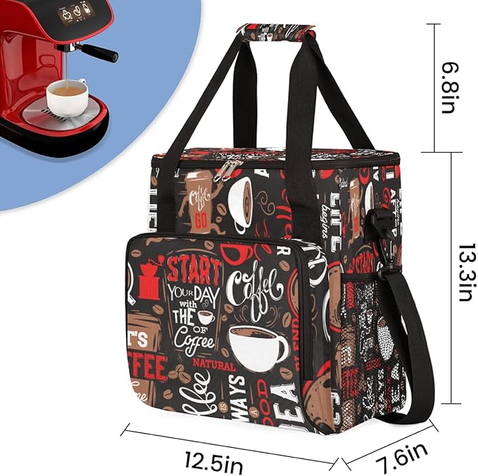 Red Start Day With Coffee Coffees Maker Carrying Bag Coffee Machine Travel Storage Tote Bag Compatible with K-Mini or K-Mini Plus Portable Single Serve Coffees Brewer Case with Pockets for K-Cup Pods