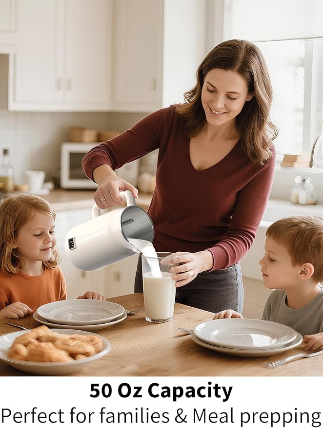 8 in 1 Nut Milk Maker Machine 50oz Automatic Soy Milk Maker with 10 Blades Blender for Plant Based Milk Oat Almond Juice Rice Paste &ampMore with Delay Start Keep Warm Boil Water Self Cleani