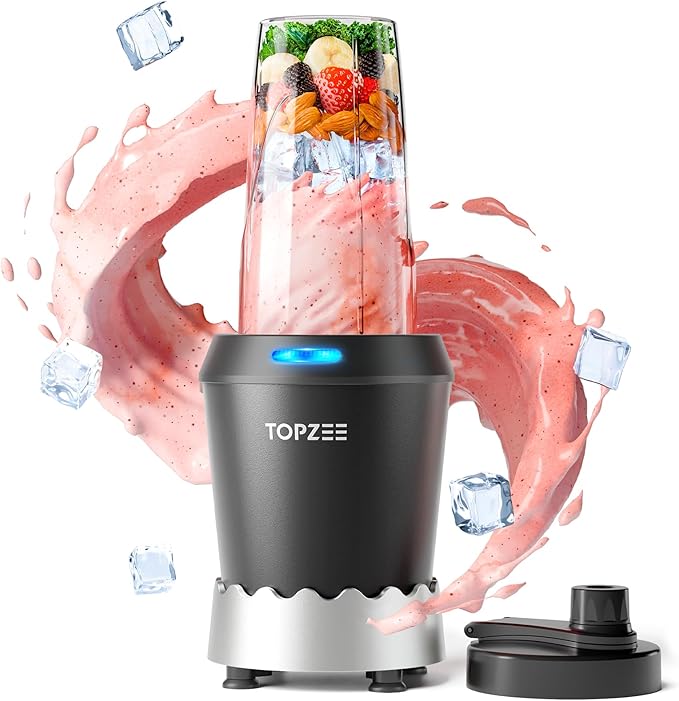 TOPZEE Personal Smoothie Blender 1000W Single-Serve Blender with 24oz To-Go Cup Twist-On Start/Stop for Protein Shakes &amp Smoothies Compact Countertop Blender Black