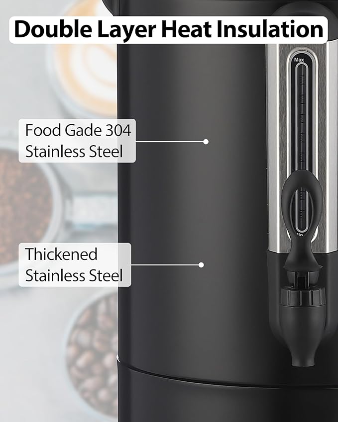 80 Cups Coffee Urn&ampHot Beverage Dispenser 12L/3.2 Gal Double Wall Commerical Coffee Maker Large Capacity Hot Coffee Dispenser for Buffet Catering Wedding Gathering Stainless Steel Hot Water Urn