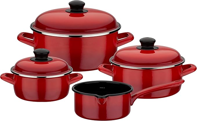 GSW 190114 Red Shadow Saucepan Set 7 Pieces Steel enamel