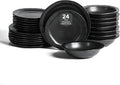 Stone Lain Oasis Stoneware 24 Piece Dinnerware Set Home Kitchen Dish Set with Dinner Plates Salad Plates &amp Bowls - Service for 8 Black