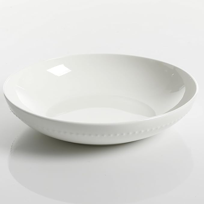 Gibson Elite Embossed Bone China 16-Piece Double Bowl Dinnerware Set Service for 4 – White Elegant Plates and Bowls