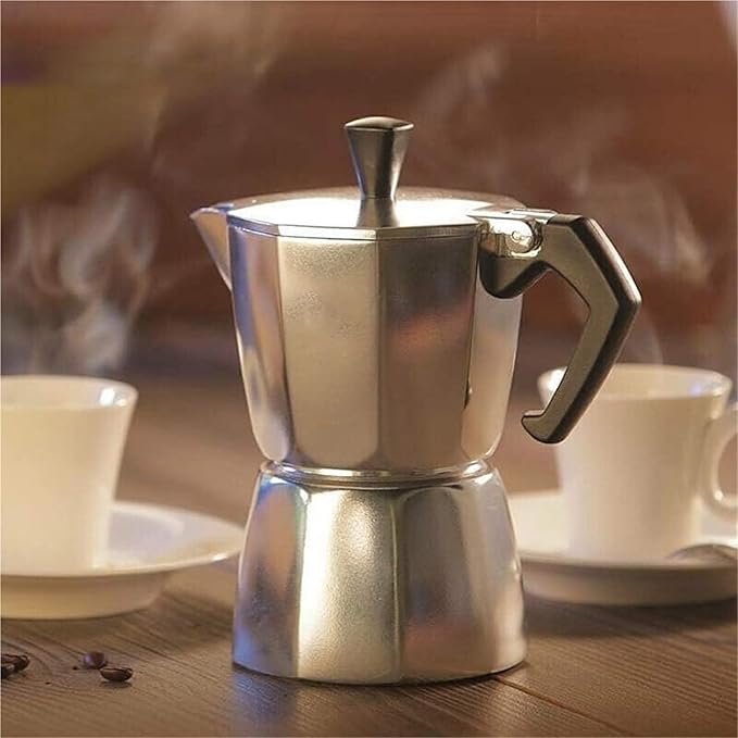 Handmade Silver Moka Pot - 3 Cup Manual Coffee Maker for Full-Bodied(9 cup)