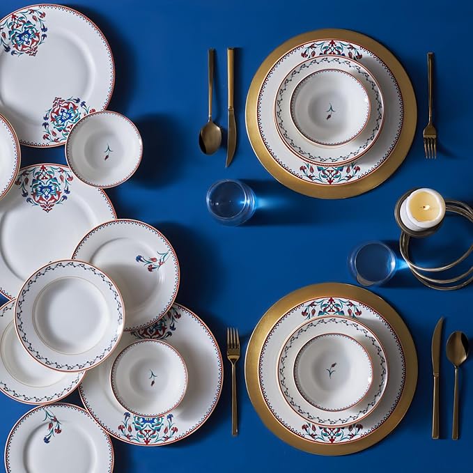 Karaca Nakkas 24-Piece Porcelain Dinner Set for 6 People Unique Design Crockery and Plates Daily and Special Occasions Chic and Elegant Table Service