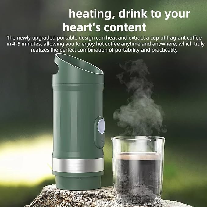 TARSHYRY Portable Electric Coffee Machine 20 Bar Pressure 100W Dual Mode Convenient Handle Rechargeable Travel Coffee Maker for Camping Car Coffee Maker Self Heating (OD Green)