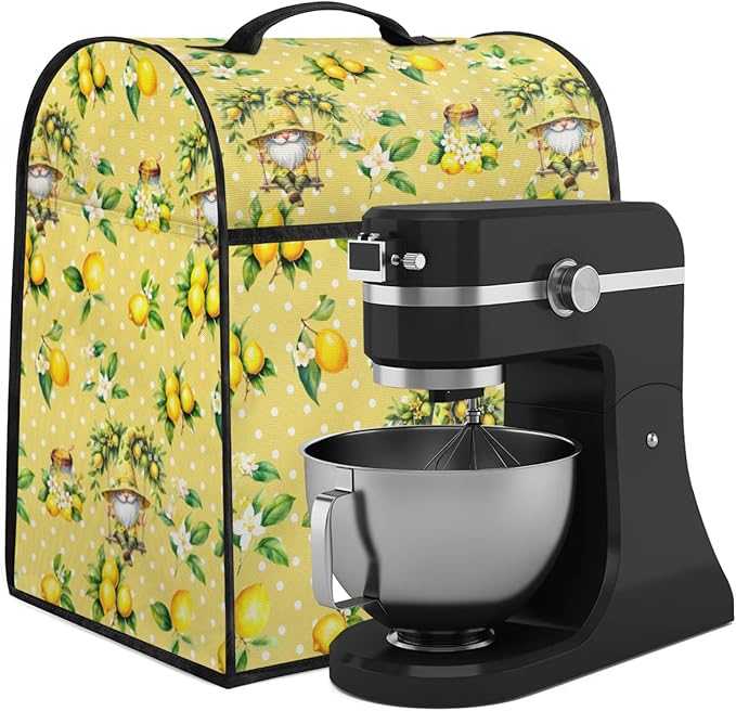 cfpolar Kitchen Aid Mixer Cover Compatible with 6-8 Quarts Yellow Lemon Flowers Stand Mixer Cover Kitchen Aid Mixers Accessories Appliance Organizer Bag Dust Covers with Zipper Pocket