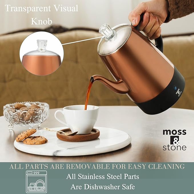 Moss &amp Stone Percolator Coffee Pot Electric 10 Cup Stainless Steel Coffee Maker Coffee Percolator Electric With Keep Warm Function 10 Cups Stainless Steel Percolator With Coffee Basket Bundle W