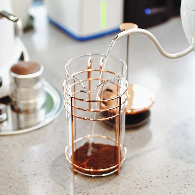French Press 34 Ounce (1000ml) Coffee Maker Glass Rose Gold Coffee Press Heat Resistant Borosilicate Glass Tea Maker and 3 layers Filter Coffee Pot for Camping Travel Gifts