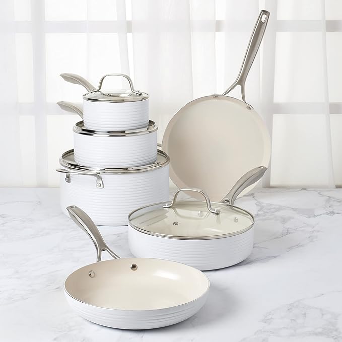 Denmark Tools For Cooks 10-Piece Monaco Nonstick Aluminum Cookware Set Snow White